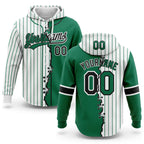 Custom White Kelly Green Pinstripe-Black Split Ripped Pattern Baseball Pullover Sweatshirt Hoodie