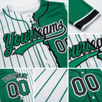 Custom White Kelly Green Pinstripe-Black Split Ripped Pattern Baseball Pullover Sweatshirt Hoodie detail