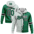 Custom White Kelly Green Pinstripe-Black Split Ripped Pattern Baseball Pullover Sweatshirt Hoodie photo 1