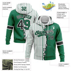Custom White Kelly Green Pinstripe-Black Split Ripped Pattern Baseball Pullover Sweatshirt Hoodie photo 3