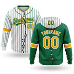 Custom White Kelly Green Pinstripe-Gold Split Ripped Pattern Baseball Pullover Sweatshirt Hoodie