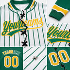 Custom White Kelly Green Pinstripe-Gold Split Ripped Pattern Baseball Pullover Sweatshirt Hoodie detail