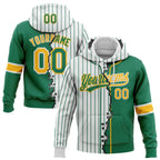 Custom White Kelly Green Pinstripe-Gold Split Ripped Pattern Baseball Pullover Sweatshirt Hoodie photo 1