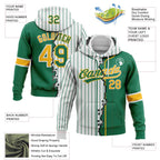Custom White Kelly Green Pinstripe-Gold Split Ripped Pattern Baseball Pullover Sweatshirt Hoodie photo 3