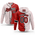 Custom White Red Pinstripe-Black Split Ripped Pattern Baseball Pullover Sweatshirt Hoodie