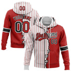 Custom White Red Pinstripe-Black Split Ripped Pattern Baseball Pullover Sweatshirt Hoodie photo 1