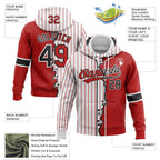 Custom White Red Pinstripe-Black Split Ripped Pattern Baseball Pullover Sweatshirt Hoodie photo 3
