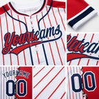 Custom White Red Pinstripe-Navy Split Ripped Pattern Baseball Pullover Sweatshirt Hoodie detail
