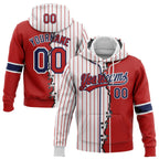 Custom White Red Pinstripe-Navy Split Ripped Pattern Baseball Pullover Sweatshirt Hoodie photo 1