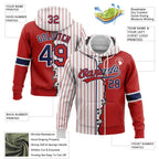 Custom White Red Pinstripe-Navy Split Ripped Pattern Baseball Pullover Sweatshirt Hoodie photo 3