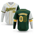 Custom White Green Pinstripe-Gold Split Ripped Pattern Baseball Pullover Sweatshirt Hoodie