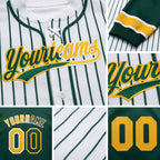 Custom White Green Pinstripe-Gold Split Ripped Pattern Baseball Pullover Sweatshirt Hoodie detail