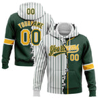 Custom White Green Pinstripe-Gold Split Ripped Pattern Baseball Pullover Sweatshirt Hoodie photo 1