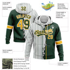 Custom White Green Pinstripe-Gold Split Ripped Pattern Baseball Pullover Sweatshirt Hoodie photo 3