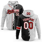 Custom White Black Pinstripe-Red Split Ripped Pattern Baseball Pullover Sweatshirt Hoodie