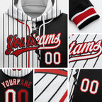Custom White Black Pinstripe-Red Split Ripped Pattern Baseball Pullover Sweatshirt Hoodie detail