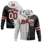 Custom White Black Pinstripe-Red Split Ripped Pattern Baseball Pullover Sweatshirt Hoodie photo 1