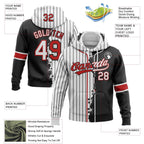Custom White Black Pinstripe-Red Split Ripped Pattern Baseball Pullover Sweatshirt Hoodie photo 3