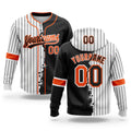 Custom White Black Pinstripe-Orange Split Ripped Pattern Baseball Pullover Sweatshirt Hoodie