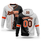 Custom White Black Pinstripe-Orange Split Ripped Pattern Baseball Pullover Sweatshirt Hoodie