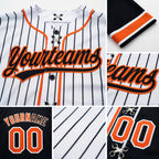 Custom White Black Pinstripe-Orange Split Ripped Pattern Baseball Pullover Sweatshirt Hoodie detail