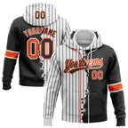 Custom White Black Pinstripe-Orange Split Ripped Pattern Baseball Pullover Sweatshirt Hoodie photo 1