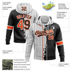 Custom White Black Pinstripe-Orange Split Ripped Pattern Baseball Pullover Sweatshirt Hoodie photo 3
