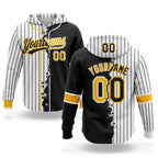 Custom White Black Pinstripe-Gold Split Ripped Pattern Baseball Pullover Sweatshirt Hoodie