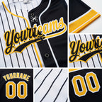Custom White Black Pinstripe-Gold Split Ripped Pattern Baseball Pullover Sweatshirt Hoodie detail