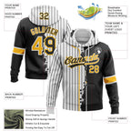 Custom White Black Pinstripe-Gold Split Ripped Pattern Baseball Pullover Sweatshirt Hoodie photo 3