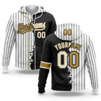Custom White Black Pinstripe-Old Gold Split Ripped Pattern Baseball Pullover Sweatshirt Hoodie