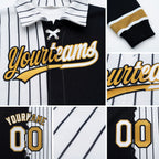 Custom White Black Pinstripe-Old Gold Split Ripped Pattern Baseball Pullover Sweatshirt Hoodie detail