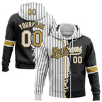 Custom White Black Pinstripe-Old Gold Split Ripped Pattern Baseball Pullover Sweatshirt Hoodie photo 1