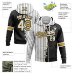 Custom White Black Pinstripe-Old Gold Split Ripped Pattern Baseball Pullover Sweatshirt Hoodie photo 3
