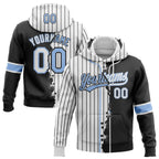 Custom White Black Pinstripe-Light Blue Split Ripped Pattern Baseball Pullover Sweatshirt Hoodie photo 1