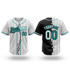 Custom White Black Pinstripe-Teal Split Ripped Pattern Baseball Pullover Sweatshirt Hoodie