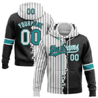Custom White Black Pinstripe-Teal Split Ripped Pattern Baseball Pullover Sweatshirt Hoodie photo 1