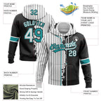 Custom White Black Pinstripe-Teal Split Ripped Pattern Baseball Pullover Sweatshirt Hoodie photo 3