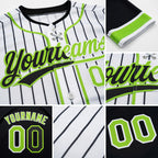 Custom White Black Pinstripe-Neon Green Split Ripped Pattern Baseball Pullover Sweatshirt Hoodie detail