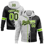 Custom White Black Pinstripe-Neon Green Split Ripped Pattern Baseball Pullover Sweatshirt Hoodie photo 1