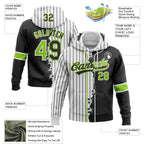 Custom White Black Pinstripe-Neon Green Split Ripped Pattern Baseball Pullover Sweatshirt Hoodie photo 3