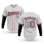 Custom White Black Pinstripe-Medium Pink Split Ripped Pattern Baseball Pullover Sweatshirt Hoodie