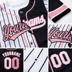 Custom White Black Pinstripe-Medium Pink Split Ripped Pattern Baseball Pullover Sweatshirt Hoodie detail