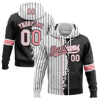 Custom White Black Pinstripe-Medium Pink Split Ripped Pattern Baseball Pullover Sweatshirt Hoodie photo 1