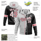 Custom White Black Pinstripe-Medium Pink Split Ripped Pattern Baseball Pullover Sweatshirt Hoodie photo 3