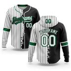 Custom White Black Pinstripe-Kelly Green Split Ripped Pattern Baseball Pullover Sweatshirt Hoodie