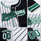 Custom White Black Pinstripe-Kelly Green Split Ripped Pattern Baseball Pullover Sweatshirt Hoodie detail