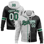Custom White Black Pinstripe-Kelly Green Split Ripped Pattern Baseball Pullover Sweatshirt Hoodie photo 1