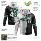 Custom White Black Pinstripe-Kelly Green Split Ripped Pattern Baseball Pullover Sweatshirt Hoodie photo 3