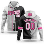Custom White Black Pinstripe-Pink Split Ripped Pattern Baseball Pullover Sweatshirt Hoodie